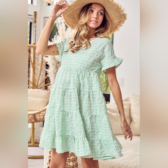 BiBi Ruffled Hem Short Sleeve Tiered Dress - Picture 5 of 7